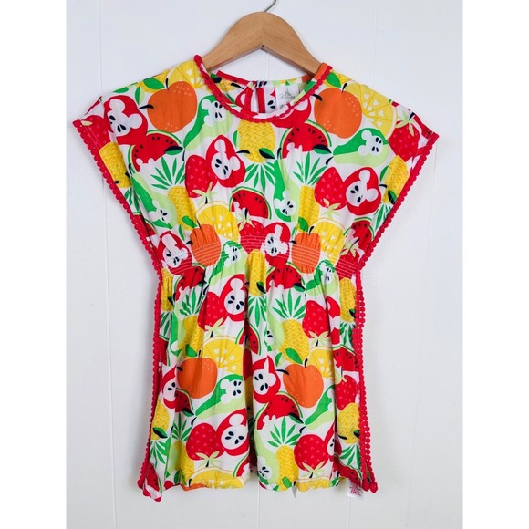 Disney Store Fruit Print‎ Pom Trim Cover Up Beach Pool Summer Fun Size 5/6 - Picture 1 of 16